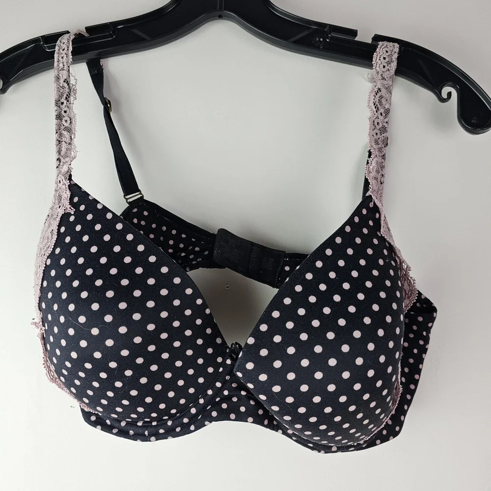 Soma Bra Black Pink Polka dot Underwire Embraceable Full‎ Coverage Lace Trim 34D